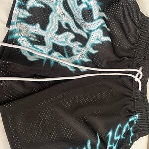 Black and Teal Graphic Swim Shorts